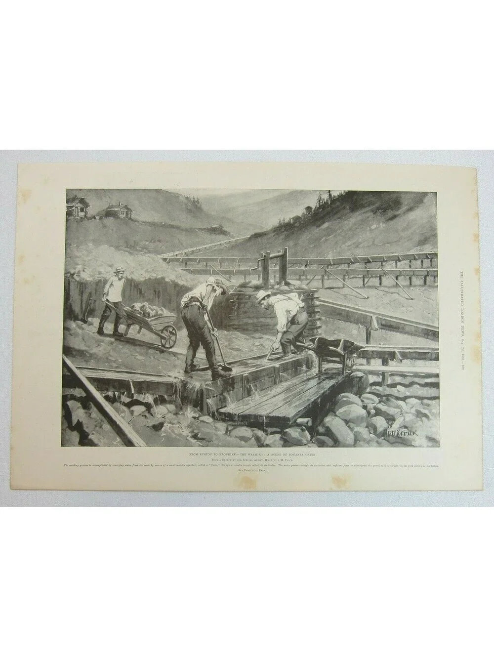 Antique 1898 Print Canada Gold Mining Euston Klondike Washup Bonanza Creek Flume